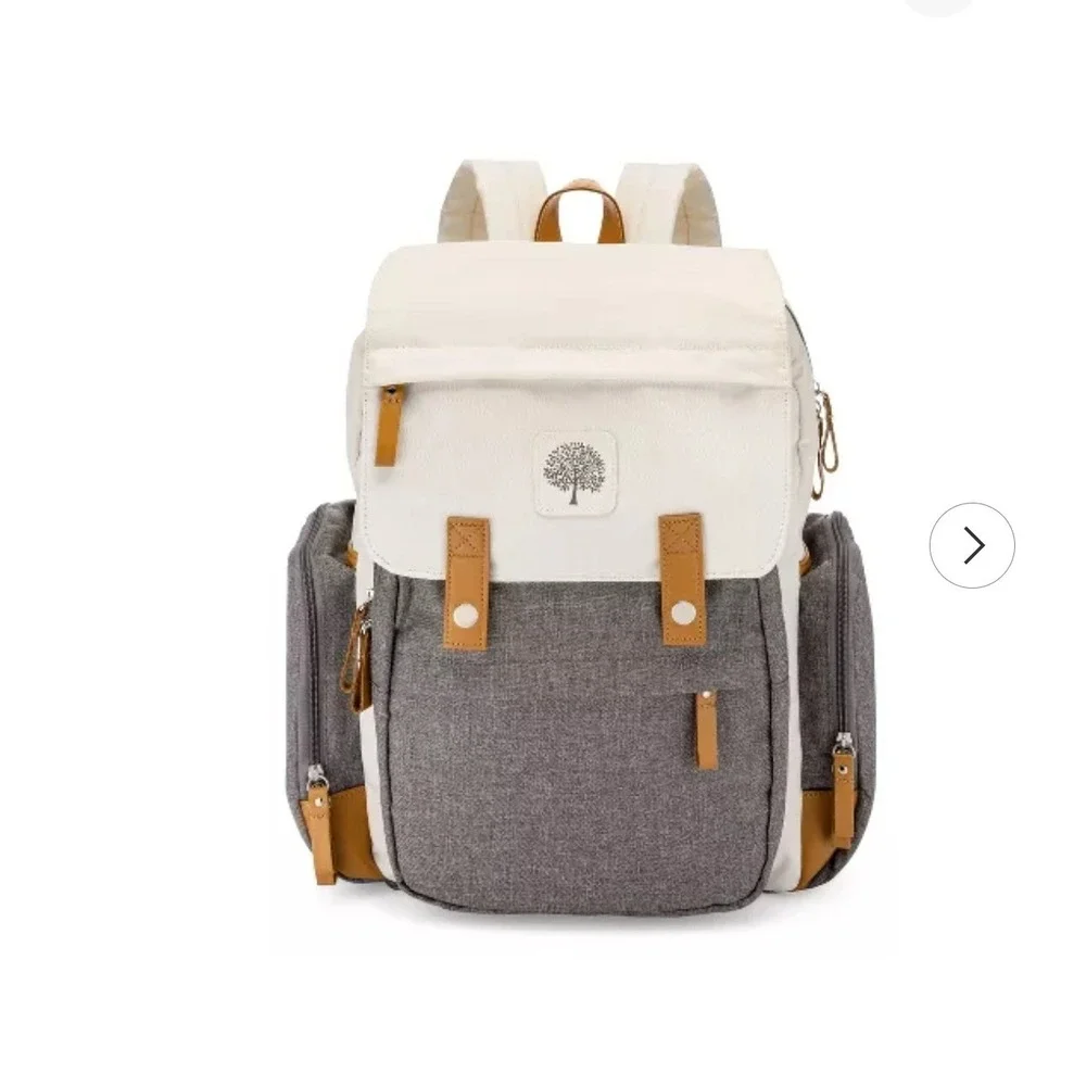 Parker Baby Co Unisex Large Birch Diaper Backpack Changing Pad Cream Gray Tan
